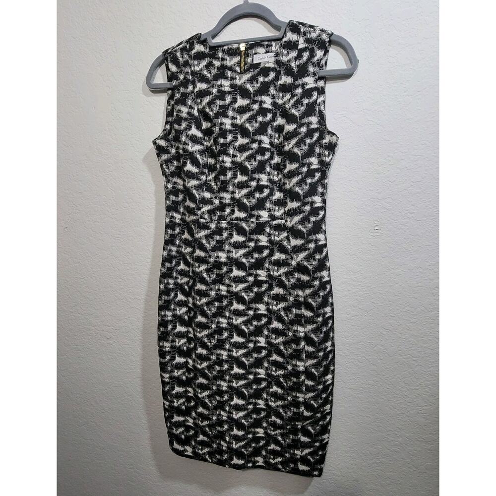 Calvin Klein Dress Women’s 4 Black White Sheath Geometric Patterned Work Dress